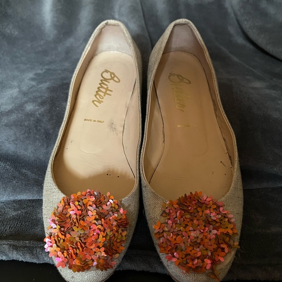 Butter Shoes - Women's Tan Flats with Colorful Sequin Accents